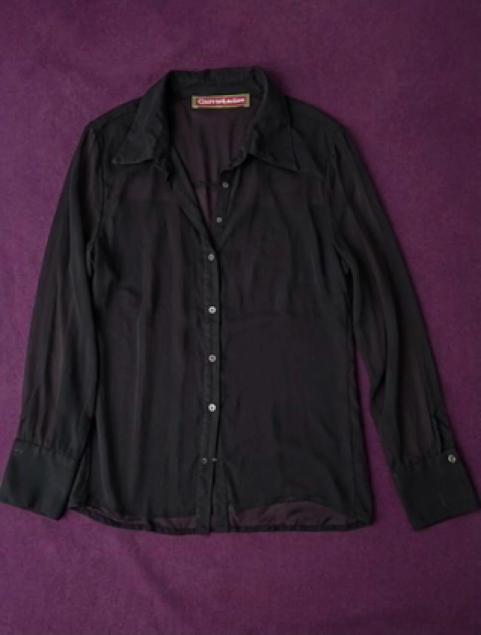 Claire deLandes Black Sheer Voile Blouse Size 38 Long Sleeves Elegant – photo 2